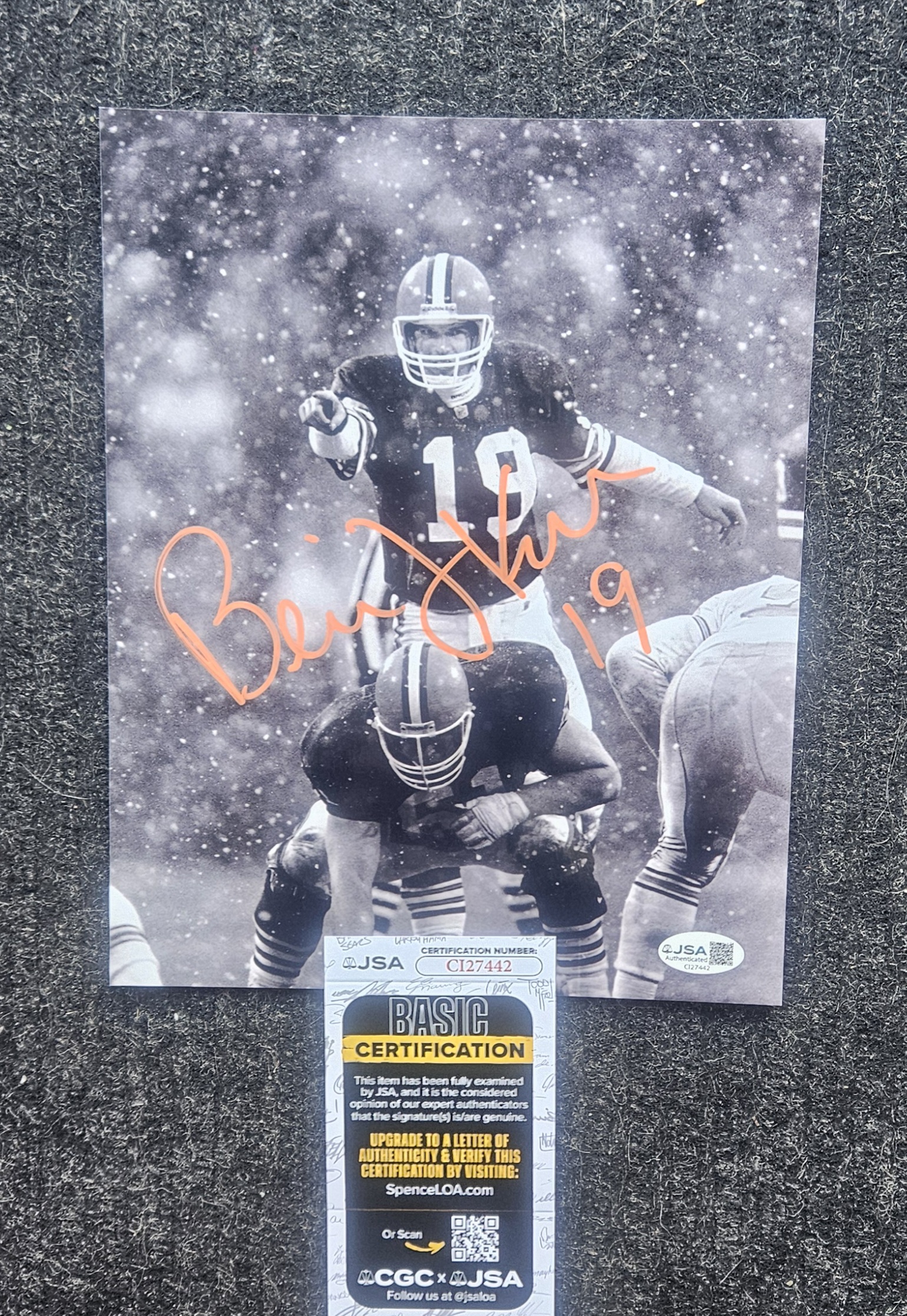 Bernie Kosar Signed Audible Snow Orange 8×10 JSA – GPS Sports Gallery