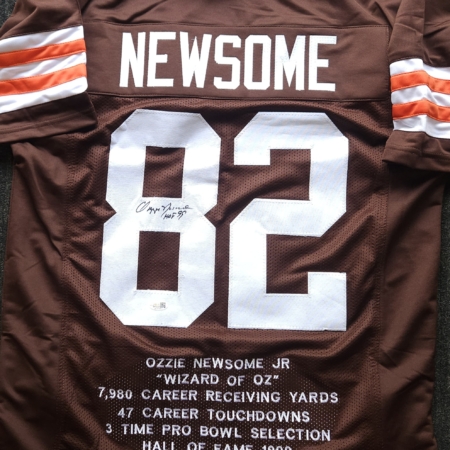 Ozzie Newsome Signed Brown Stat Jersey JSA