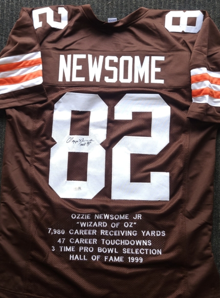 Ozzie Newsome Signed Brown Stat Jersey JSA