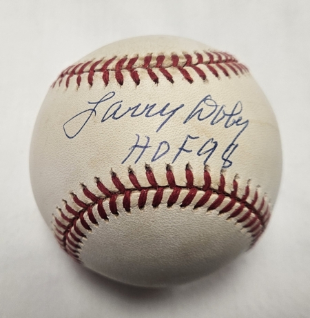 Larry Doby Signed Inscribed HOF 98 Signed Baseball Tri Star